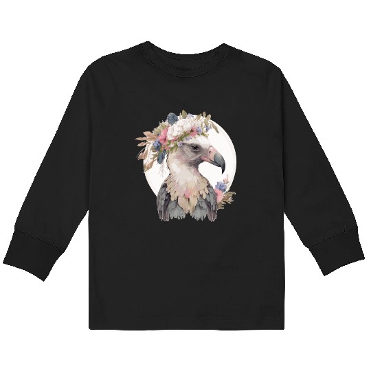 Cute Vulture Bird Flower Crown Floral Exotic Birds Kids Long Sleeve T Shirts
