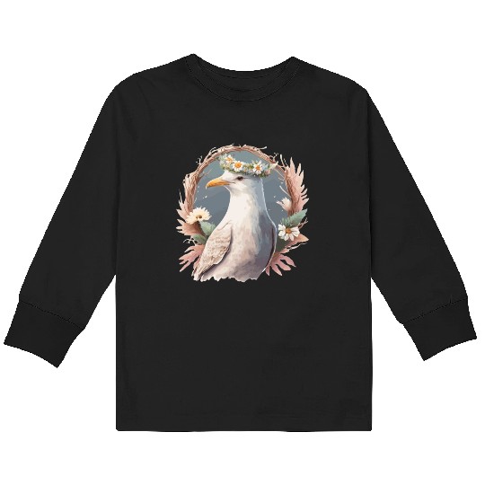 Seagull Bird Flower Crown Floral Seabirds Kids Long Sleeve T Shirts