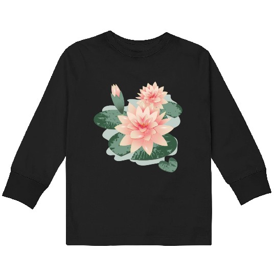 Water lily flower with bud in water lily pond Kids Long Sleeve T Shirts