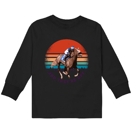 Funny Horse Racing Kids Long Sleeve T Shirts at Vintage Sunset And