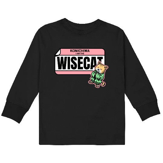 Konichiwa I m the Wise Cat Funny Japanese Name Tag Kids Long Sleeve T Shirts