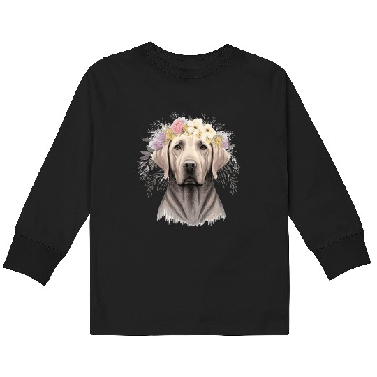 Cute Labrador Retriever Flower Crown Pet Dog Flora Kids Long Sleeve T Shirts