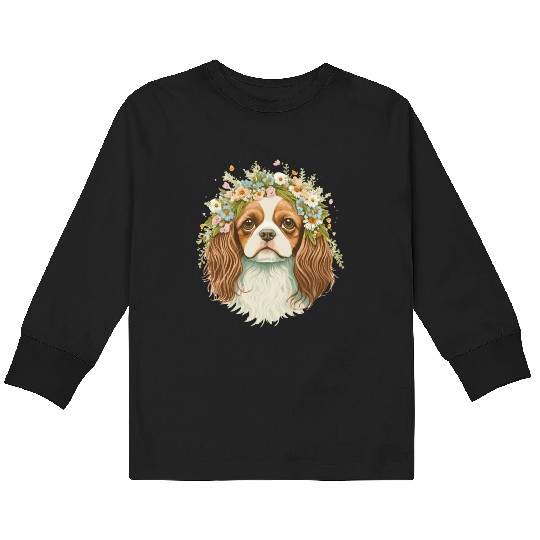 Cute Cavalier King Charles Spaniel Flower Crown Do Kids Long Sleeve T Shirts