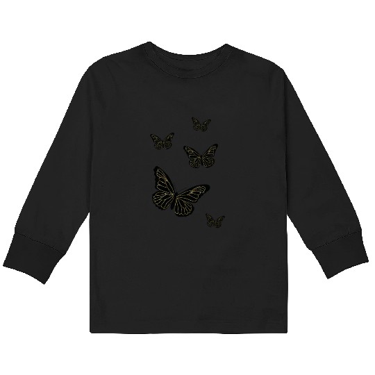 Black glittery butterflies monarch Kids Long Sleeve T Shirts