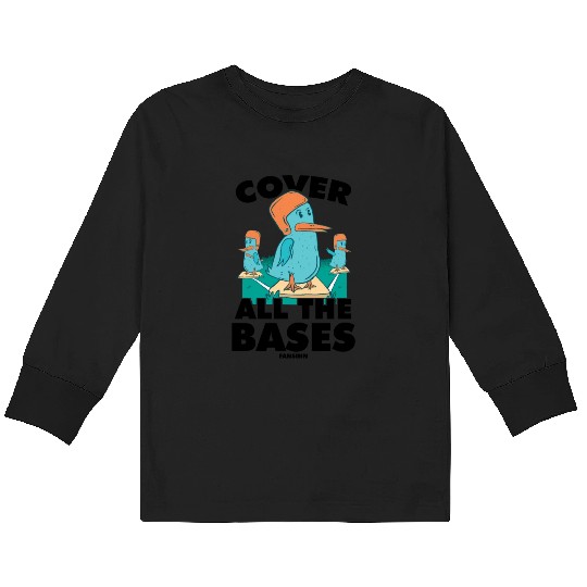 Baseball game with funny birds Kids Long Sleeve T Shirts