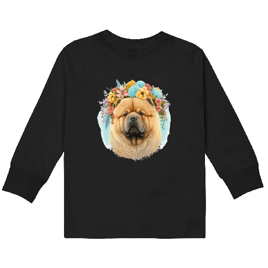 Cute Chow Chow Flower Crown Pet Dog Breed Floral P Kids Long Sleeve T Shirts