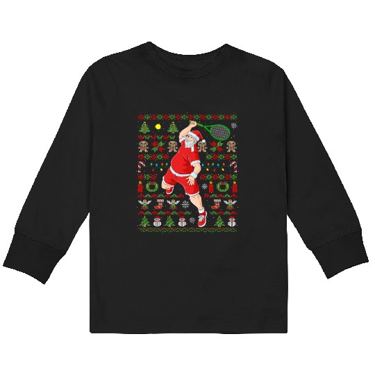 Ugly Tennis Player Santa Claus Kids Long Sleeve T Shirts