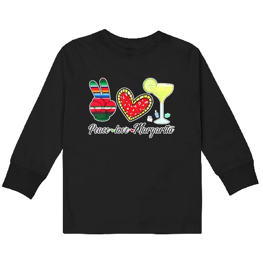 Peace Love Margarita for Plus Size Kids Long Sleeve T Shirts