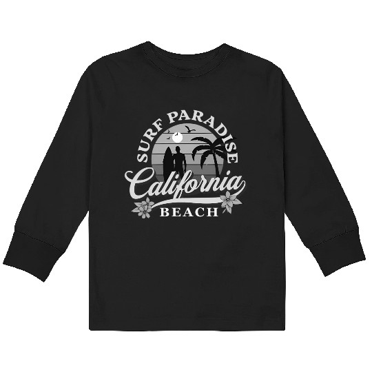 Grey-Scale Surfing Surf Paradise At California Kids Long Sleeve T Shirts