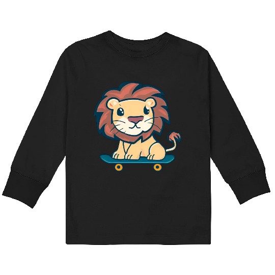 Lion on skateboard Kids Long Sleeve T Shirts