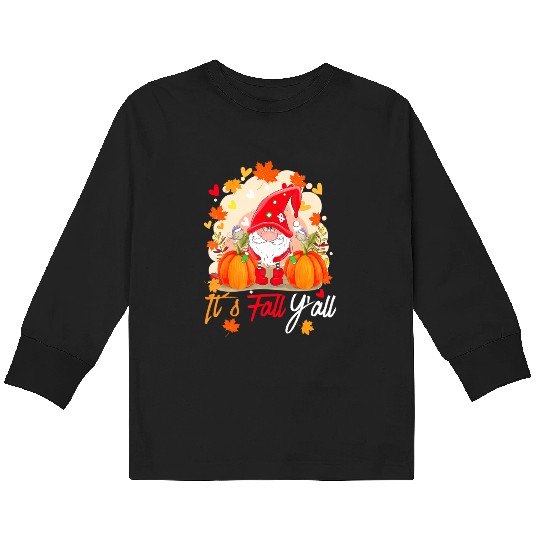 Cute Gnomes Pumpkin Floral Autumn Leaves It's Kids Long Sleeve T Shirts