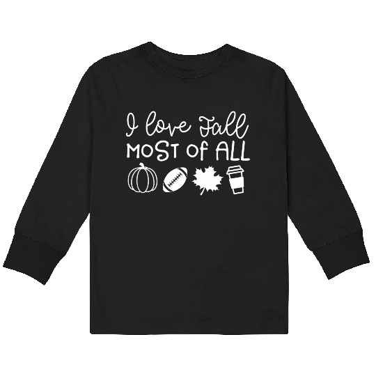 i love fall most of all pumpkin football autumn Kids Long Sleeve T Shirts
