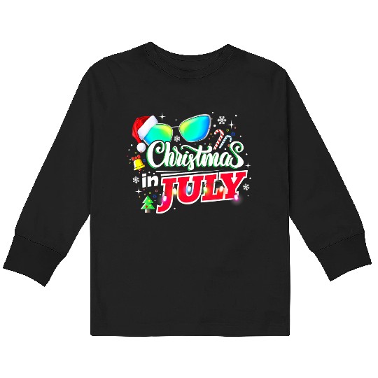 Christmas in July Santa Hat Sunglasses Summer Kids Long Sleeve T Shirts