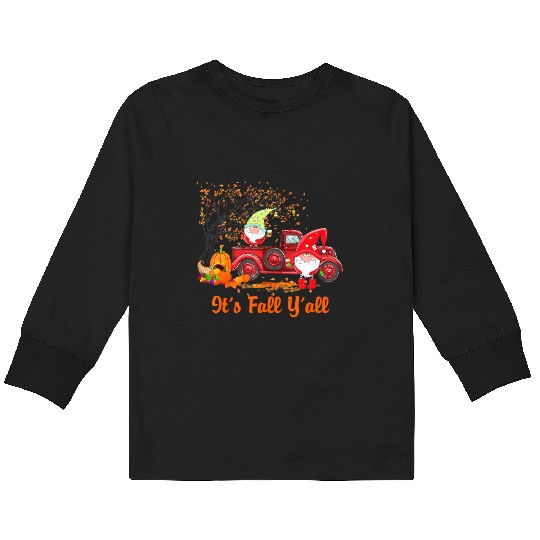 It's Fall Y'all Cute Gnomes Pumpkin Spice Autumn Kids Long Sleeve T Shirts