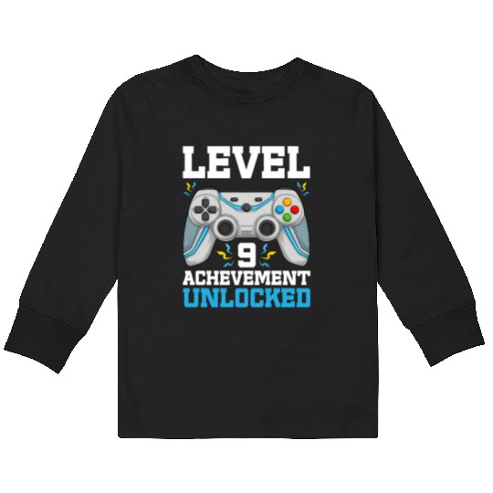 Nine 9Yr Bday Son Gamer 9Th 9 Kids Long Sleeve T Shirts