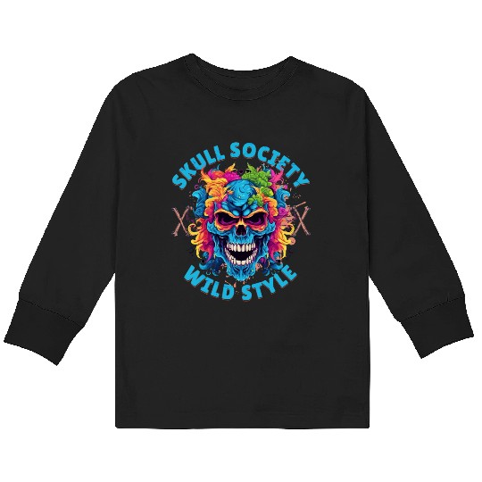 Skull society wild style Kids Long Sleeve T Shirts