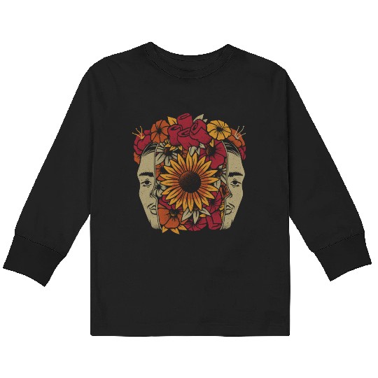 Frida Kahlo Head Flowers Kids Long Sleeve T Shirts