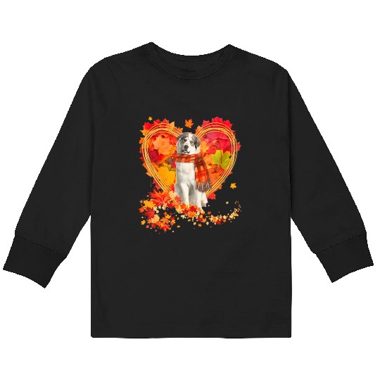 Great Pyrenees With Heart Made Of Autumn Leaves Kids Long Sleeve T Shirts