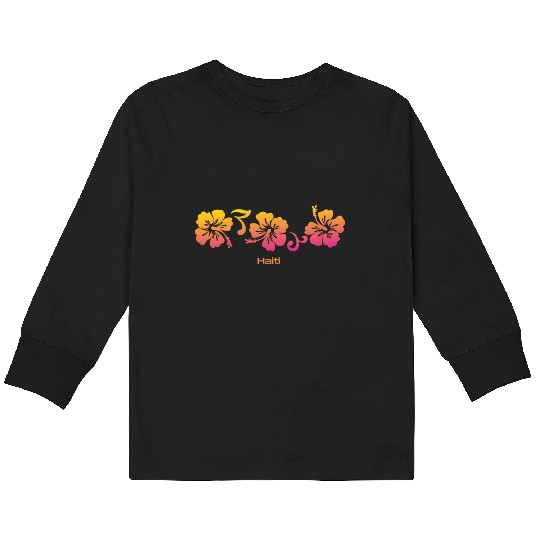 Haiti Hibiscus Souvenir Vacation Kids Long Sleeve T Shirts