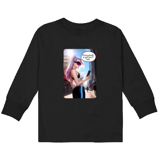 Cyberpunk Waifu Influencer Design 7 Kids Long Sleeve T Shirts