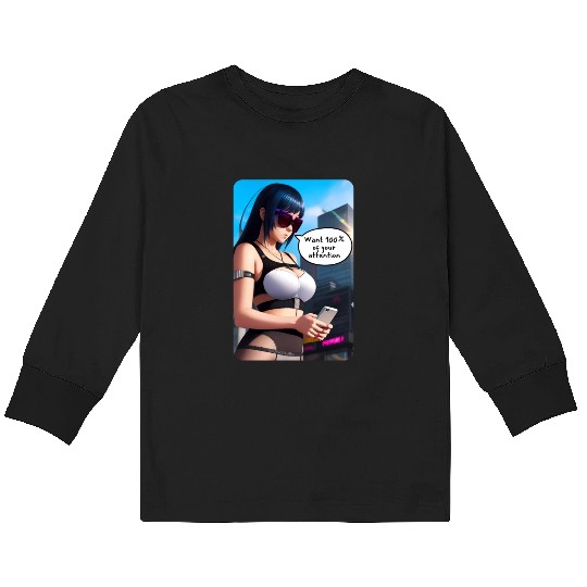 Cyberpunk Waifu Influencer Design 8 Kids Long Sleeve T Shirts