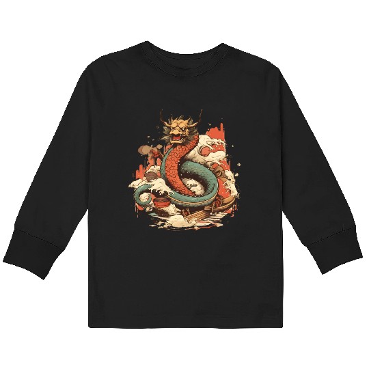 Sushi Dragon Japanesse Kawaii Kids Long Sleeve T Shirts