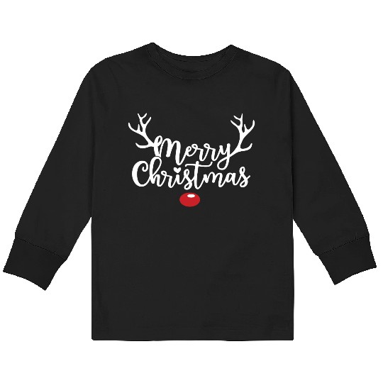 Merry Christmas - Red Nose Reindeer Kids Long Sleeve T Shirts