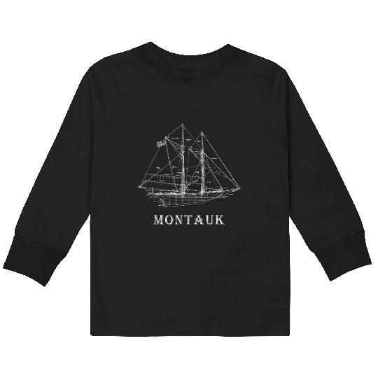 Sailboat Blueprint Montauk Ny Sailing Vacation Kids Long Sleeve T Shirts