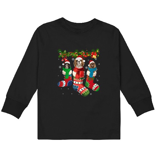 Three Cavalier King Charles Spaniel In Sock Kids Long Sleeve T Shirts