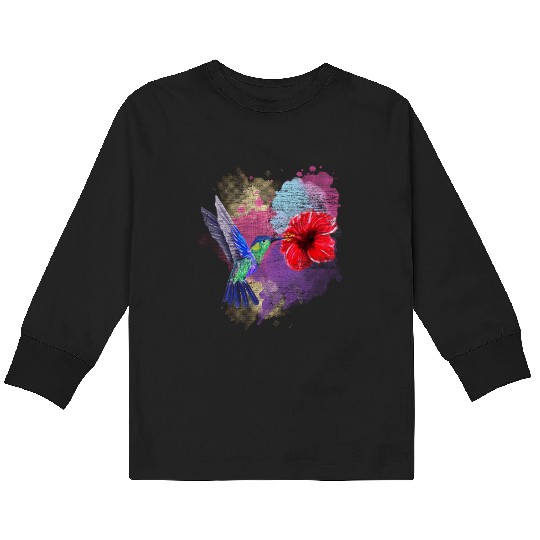 Pretty Bird Animal Hibiscus Flower Hummingbird Kids Long Sleeve T Shirts
