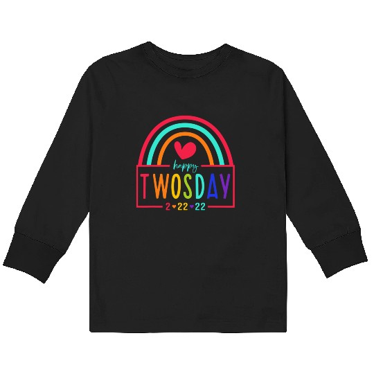 February 2Nd 2022 2-22-22 School Rainbow Happy Two Kids Long Sleeve T Shirts