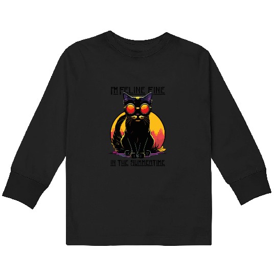 FELINE Fine | Cat Lover Summer Animal Beach Party Kids Long Sleeve T Shirts