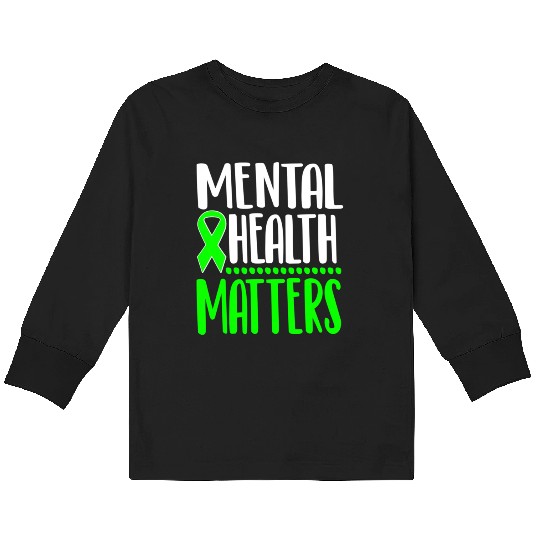 Mental Health Awareness Ribbon Green Anxiety Depre Kids Long Sleeve T Shirts