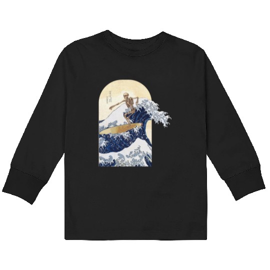Surfing The Great Wave of Kanagawa Kids Long Sleeve T Shirts