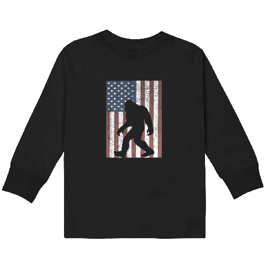 Bigfoot Sasquatch American Flag USA Kids Long Sleeve T Shirts