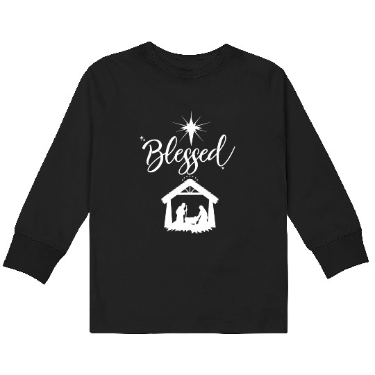 Christian Blessed Jesus Nativity Scene Faith Kids Long Sleeve T Shirts