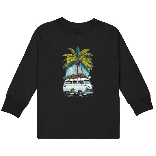 Travel car caravan summer coconut tree Kids Long Sleeve T Shirts