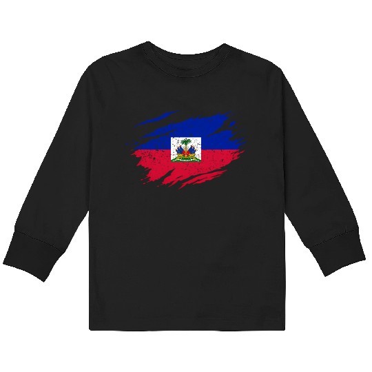 Haitian Flag Haiti Pride Roots Kids Long Sleeve T Shirts