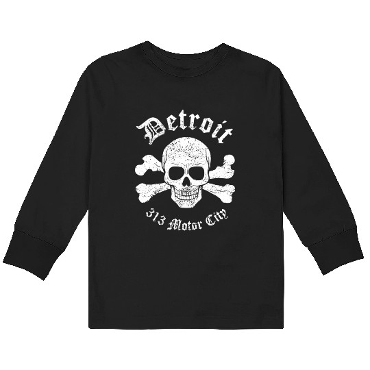 Detroit 313 Motor City Distressed Detroit Kids Long Sleeve T Shirts
