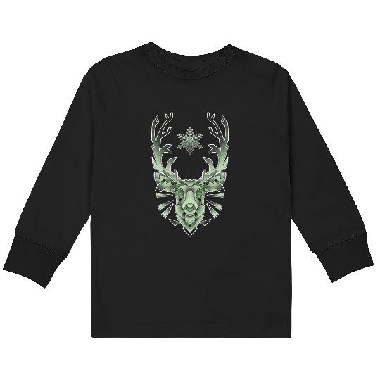 Green Geometric Reindeer Kids Long Sleeve T Shirts