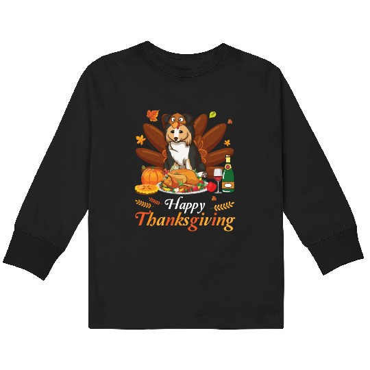 Cheerful Collie Turkey Costume Wine Pie Pumpkin Kids Long Sleeve T Shirts