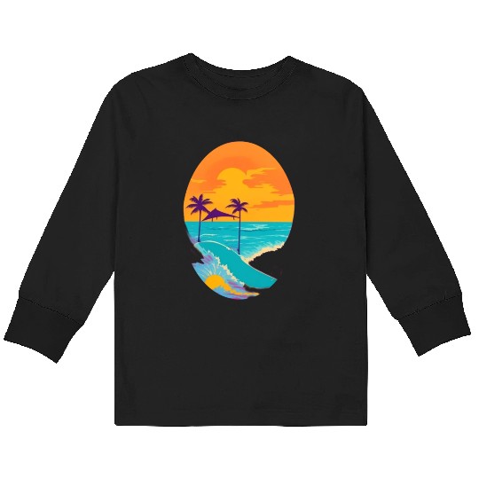 Golden Horizon: Serene Sunset & Surfing Paradise Kids Long Sleeve T Shirts