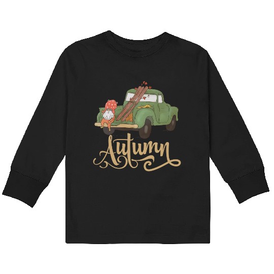 Cute Gnome In Autumn Vintage Car Gnomes Lover Kids Long Sleeve T Shirts