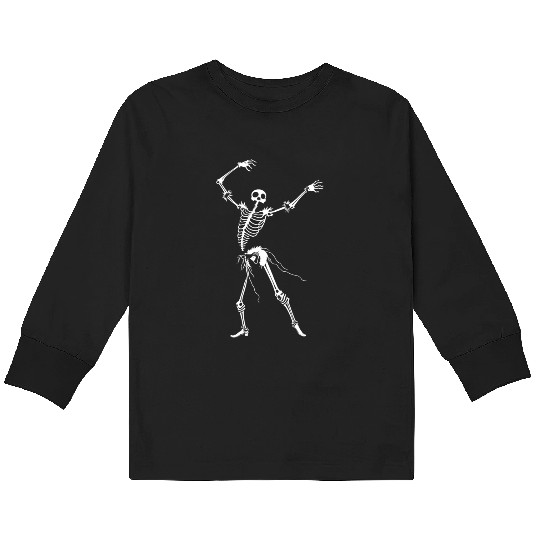 Dancing Skeleton White Kids Long Sleeve T Shirts