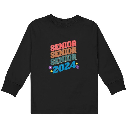 Groovy Senior 2024 Back To School Graduation Class Kids Long Sleeve T Shirts