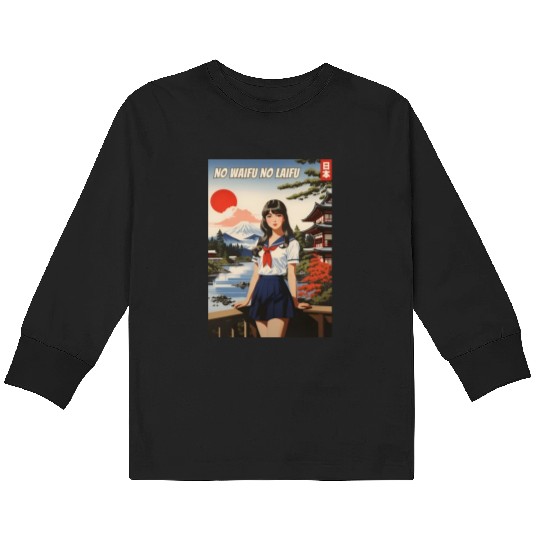 Funny Retro Art Style Anime Girl Japan Waifu Humor Kids Long Sleeve T Shirts