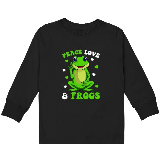 Peace Love Frogs Lover Frog Kids Girls Women Kids Long Sleeve T Shirts