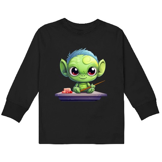 Alien Enjoying Sushi Kids Long Sleeve T Shirts