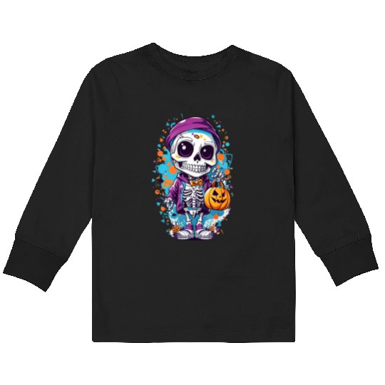 Halloween fantasy skeleton Kids Long Sleeve T Shirts