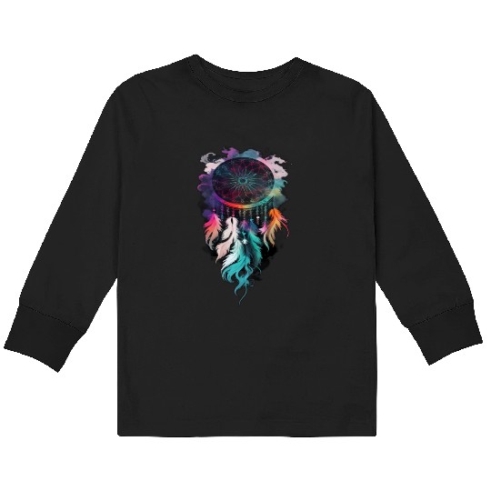 Dreamcatcher with feathers and smoke Kids Long Sleeve T Shirts